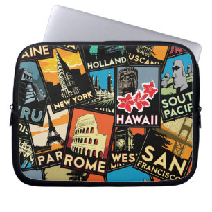 Housse Pour Ordinateur Portable Affiches la rétro Europe vintage Asie Etats-Unis