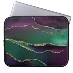 Housse Pour Ordinateur Portable Agate attrayante   Joyau foncé Tone Pierre Or Vein
