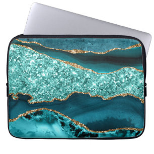 Housse Pour Ordinateur Portable Agate Océan Pailleté Tégl et Or Élégant