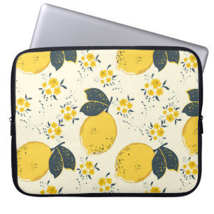 Housse Pour Ordinateur Portable Agrumes colorés, motif de fleurs de citron.