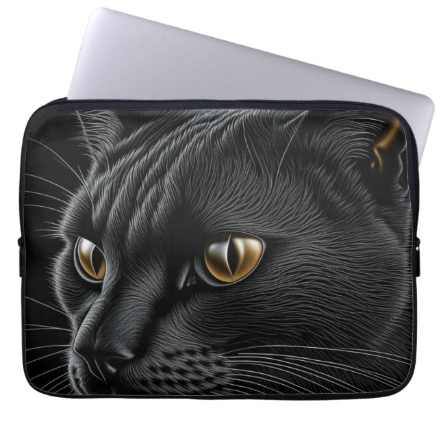 Housse Pour Ordinateur Portable AI Chat noir avec yeux jaunes (Devant)
