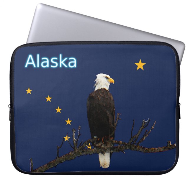 Housse Pour Ordinateur Portable Aigle Et Drapeau De L'Alaska (Devant)