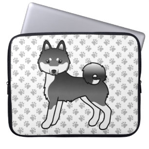 Housse Pour Ordinateur Portable Alaskan Klee Kai noir et blanc Chien de dessin ani