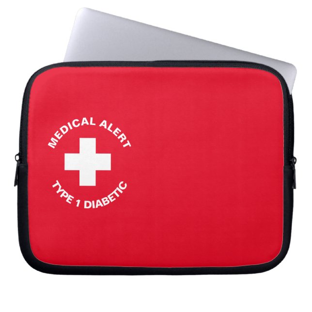 Housse Pour Ordinateur Portable Alerte Médicale personnalisée rouge diabétique (Devant)