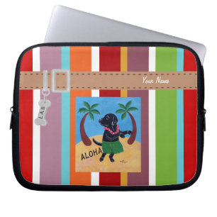 Housse Pour Ordinateur Portable Aloha rayure noire personnalisée de Labrador