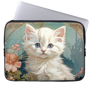 Housse Pour Ordinateur Portable Alphonse Mucha Style Chat blanc