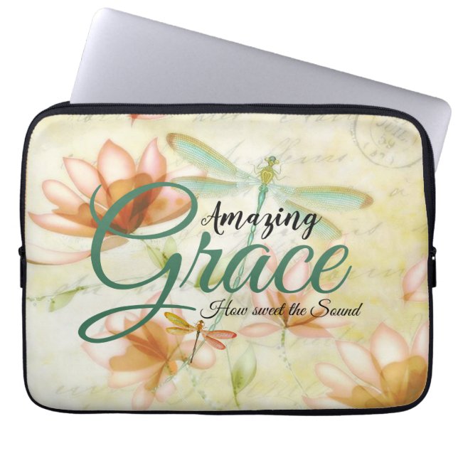 Housse Pour Ordinateur Portable Amazing Grace Fleurs et libellule  (Devant)