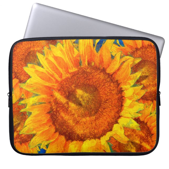 Housse Pour Ordinateur Portable Aménagement tournesol. Imitation style Van Gogh.  (Devant)