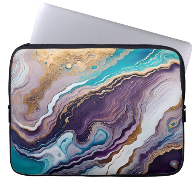 Housse Pour Ordinateur Portable Améthyste et Turquoise Abstrait (Devant)