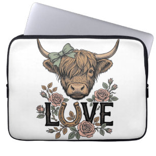 Housse Pour Ordinateur Portable Amour de vache des Highlands Fleur vintage fer à c