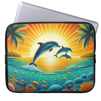Housse Pour Ordinateur Portable Amoureux de dauphins de plage mignons