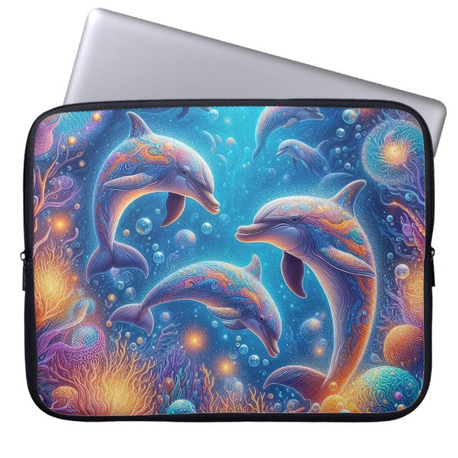 Housse Pour Ordinateur Portable Amoureux de dauphins de plage mignons  (Devant)