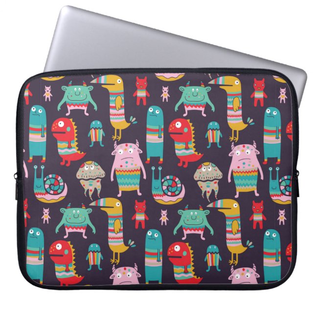 Housse Pour Ordinateur Portable Amusant monstres sans couture motif (Devant)