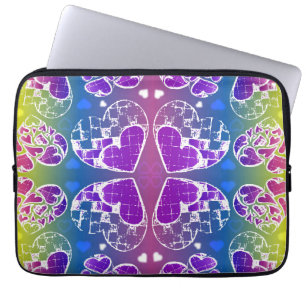 Housse Pour Ordinateur Portable Amusant Violet, bleu, jaune motif de Coeurs Whimsi