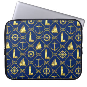 Housse Pour Ordinateur Portable Ancre de corde nautique Bateau à voile Marine Blue