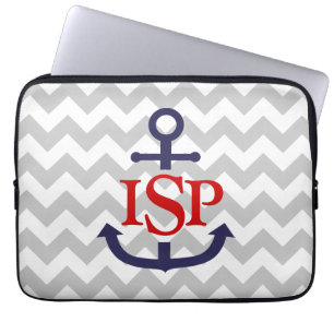 Housse Pour Ordinateur Portable Ancre grise de monogramme de Chevron