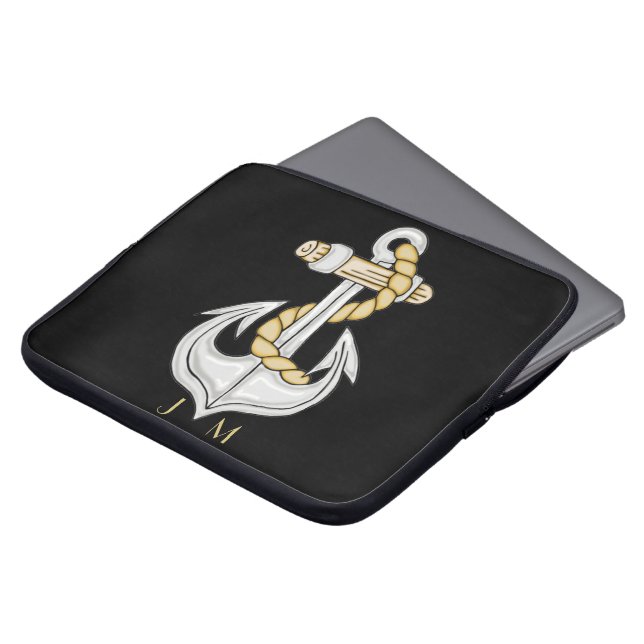 Housse Pour Ordinateur Portable Ancre Nautique 3 Monogrammes Portable (Devant haut)