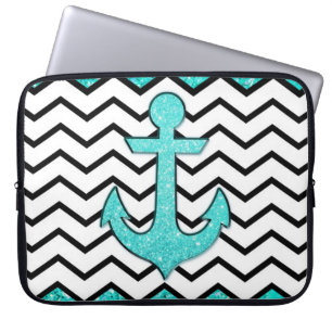Housse Pour Ordinateur Portable Ancre turquoise et chevron de parties