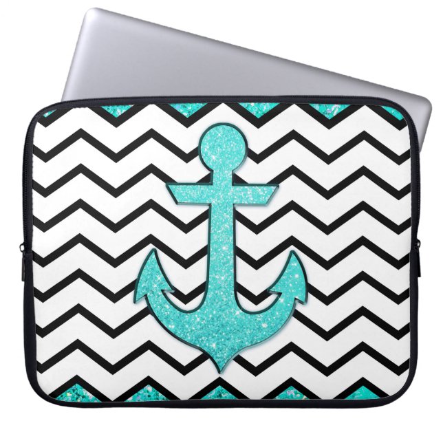 Housse Pour Ordinateur Portable Ancre turquoise et chevron de parties (Devant)