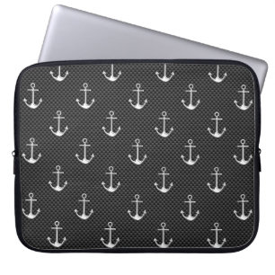 Housse Pour Ordinateur Portable Ancres sur motif de fibre de carbone noir