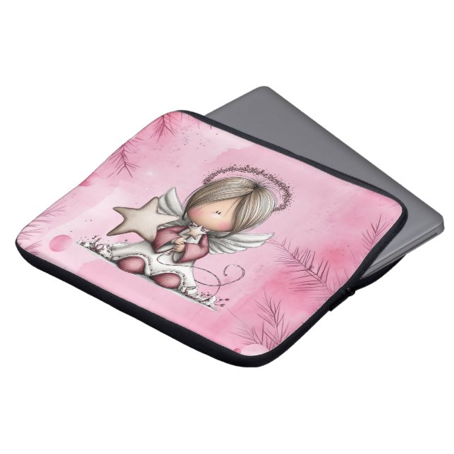 Housse Pour Ordinateur Portable Ange de Noël Rose Fantaisiste (Devant haut)