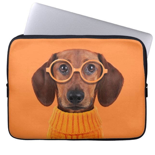 Housse Pour Ordinateur Portable Animaux de bébés cutest | Chandail orange Dachshun (Devant)