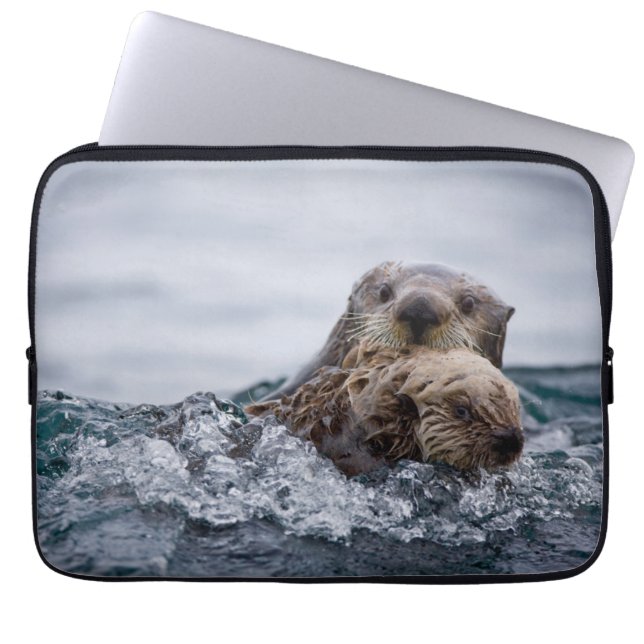 Housse Pour Ordinateur Portable Animaux de bébés cutest | Otter Baby & Mère (Devant)