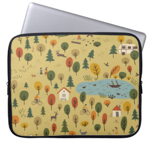 Housse Pour Ordinateur Portable Animaux de forêt d'automne Vintage Papier peint