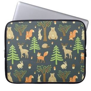 Housse Pour Ordinateur Portable Animaux de forêt vintages, Motif pour enfants.