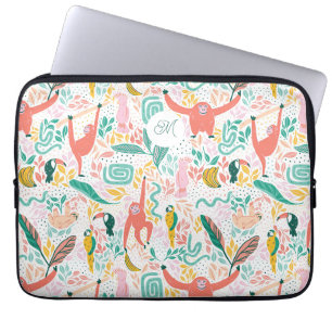 Housse Pour Ordinateur Portable Animaux de jungle joyeux couleur monogramme