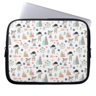 Housse Pour Ordinateur Portable Animaux mignons de région boisée et motif indien
