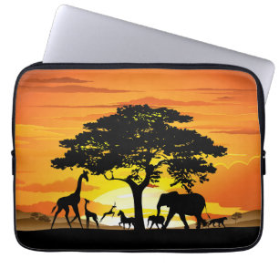 Housse Pour Ordinateur Portable Animaux sauvages sur le coucher de soleil de la sa