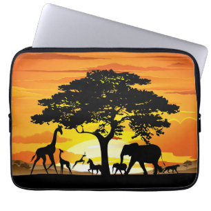 Housse Pour Ordinateur Portable Animaux sauvages sur le coucher de soleil de la sa