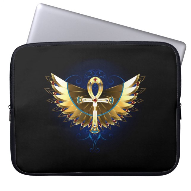 Housse Pour Ordinateur Portable Ankh or avec ailes (Devant)