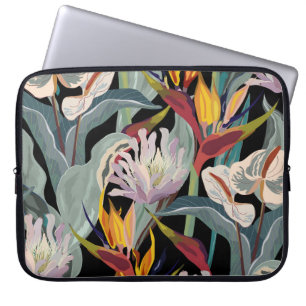 Housse Pour Ordinateur Portable Anthurium Strelitzia : Splendeur Vintage tropicale