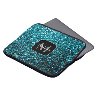 Housse Pour Ordinateur Portable Aqua bleu brillant faux parties scintillant scinti