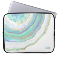Aqua Purple Agate Marbre Motif et Monogramme