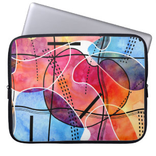 Housse Pour Ordinateur Portable Aquarelle Abstraite Motif noir blanc