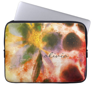 Housse Pour Ordinateur Portable Aquarelle artistique signature florale étincelante