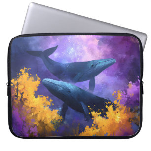 Housse Pour Ordinateur Portable Aquarelle Baleines Jardin Océan Abstrait