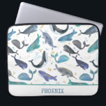 Housse Pour Ordinateur Portable Aquarelle Baleines Océan Poisson Or Bleu<br><div class="desc">Watercolor Whales Ocean Fish Gold Blue Kids coque d'ordinateur portable personnalisé.</div>