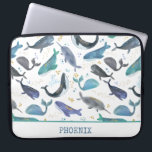 Housse Pour Ordinateur Portable Aquarelle Baleines Océan Poisson Or Bleu<br><div class="desc">Watercolor Whales Ocean Fish Gold Blue Kids coque d'ordinateur portable personnalisé.</div>