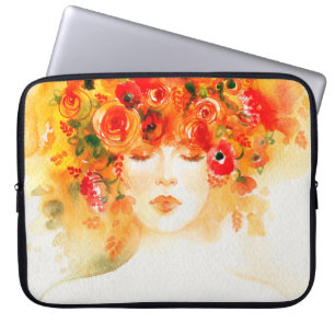 Housse Pour Ordinateur Portable Aquarelle belle femme portant la couronne