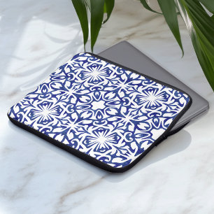 Housse Pour Ordinateur Portable Aquarelle bleu et blanc Motif espagnol Carrelage