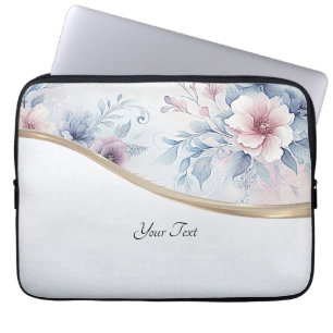 Housse Pour Ordinateur Portable Aquarelle Bleu rose Floral Portable