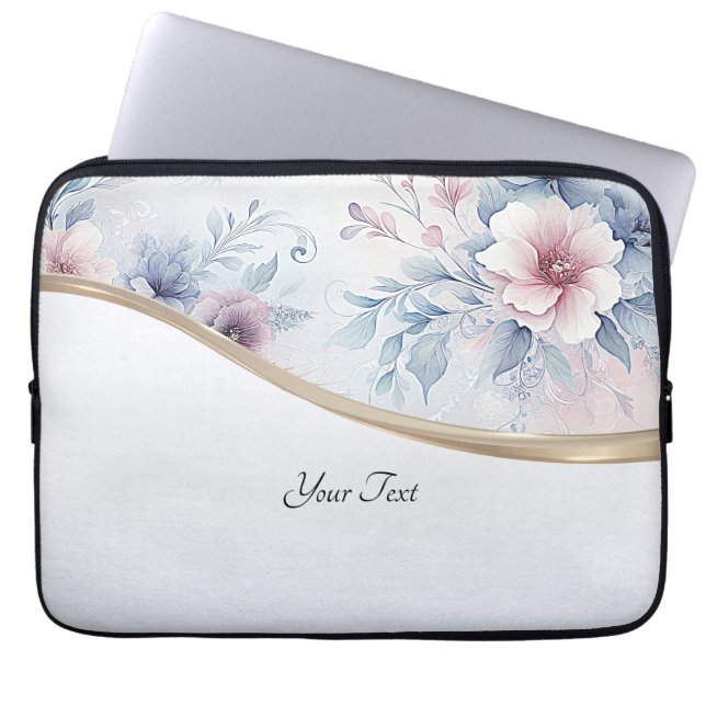 Housse Pour Ordinateur Portable Aquarelle Bleu rose Floral Portable (Devant)