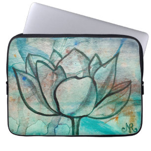 Housse Pour Ordinateur Portable Aquarelle bleu turquoise Fleur élégant Artsy Lotus