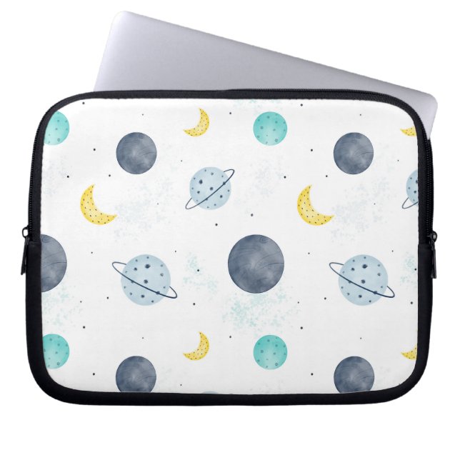 Housse Pour Ordinateur Portable Aquarelle Blue Space Planet Motif (Devant)