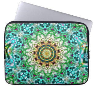 Housse Pour Ordinateur Portable Aquarelle brute bleu et vert texture mandala