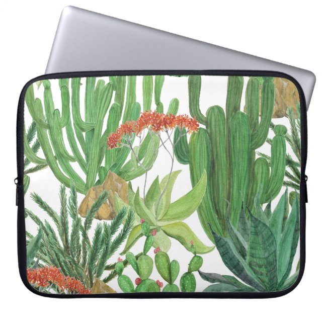 Housse Pour Ordinateur Portable Aquarelle Cactus : Peinture Motif transparente (Devant)